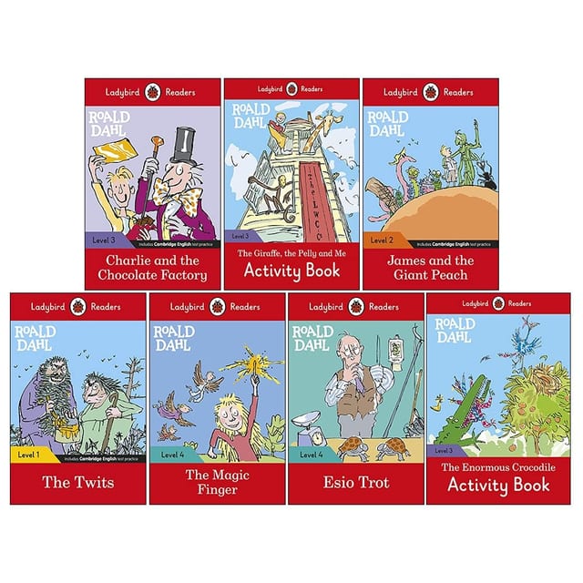 Ladybird Readers Roald Dahl Series 7 Books Set Level 1 - 4 Collection (Twits, James and the Giant Peach, Charlie and the Chocolate Factory, Magic Finger & MORE!)